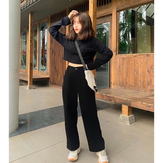 Áo Croptop Tay Dài YIN Basic Unisex (Đen/Trắng)