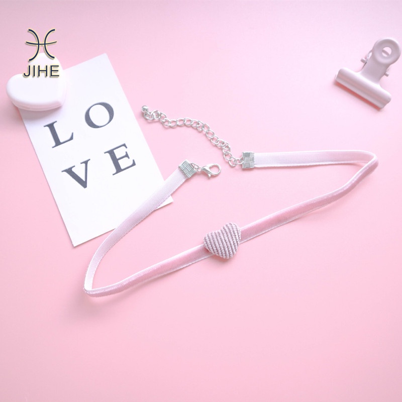 【JIHE】Vòng Cổ Choker Vải Nhung Hình Trái Tim Thời Trang Nhật Hàn