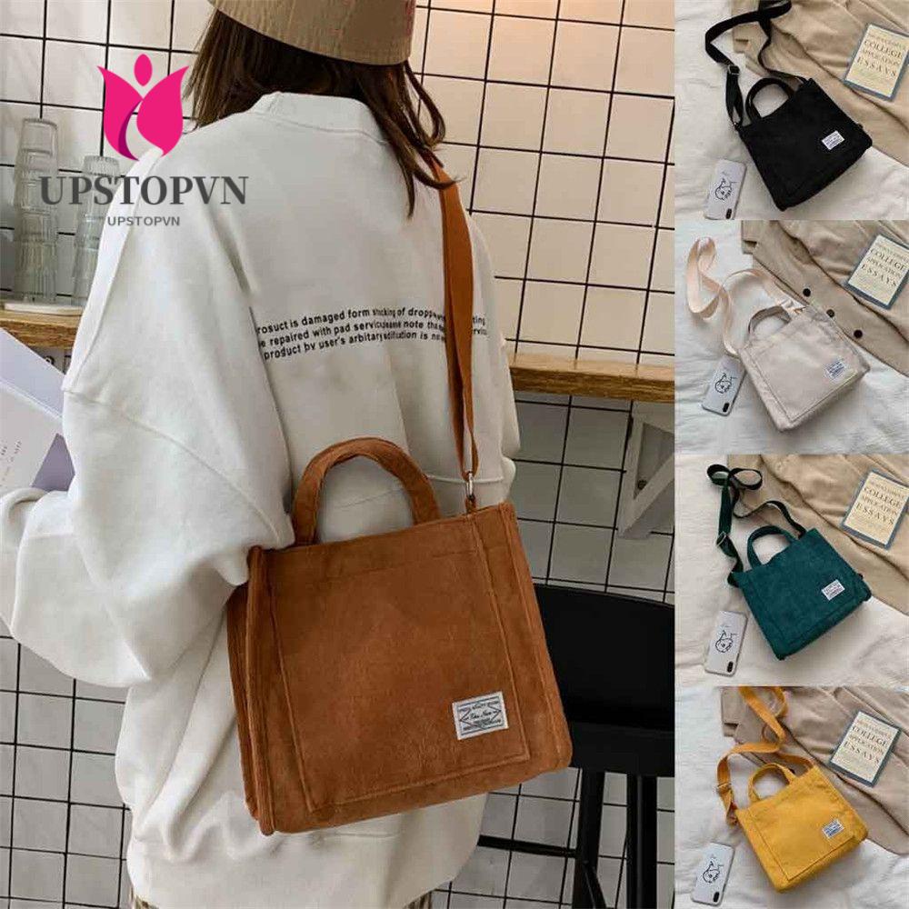 UPSTOP Women Corduroy Zipper Shoulder Bag Small Cotton Canvas Handbag Casual Tote Eco Crossbody Bag Vintage Messenger Bags