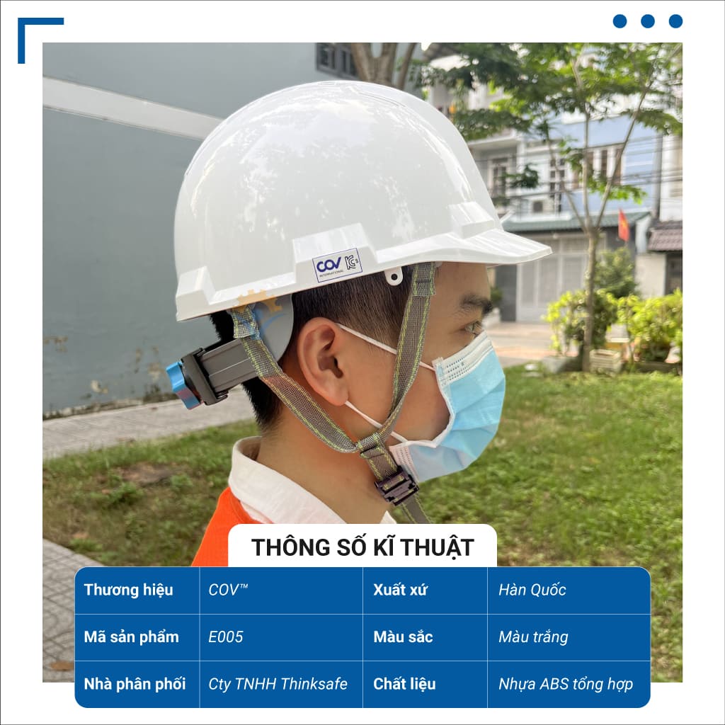 Nón bảo hộ  COV E005 Hàn Quốc, mũ bảo hộ nhựu ABS bảo vệ đầu, chống va đập đâm xuyên an toàn