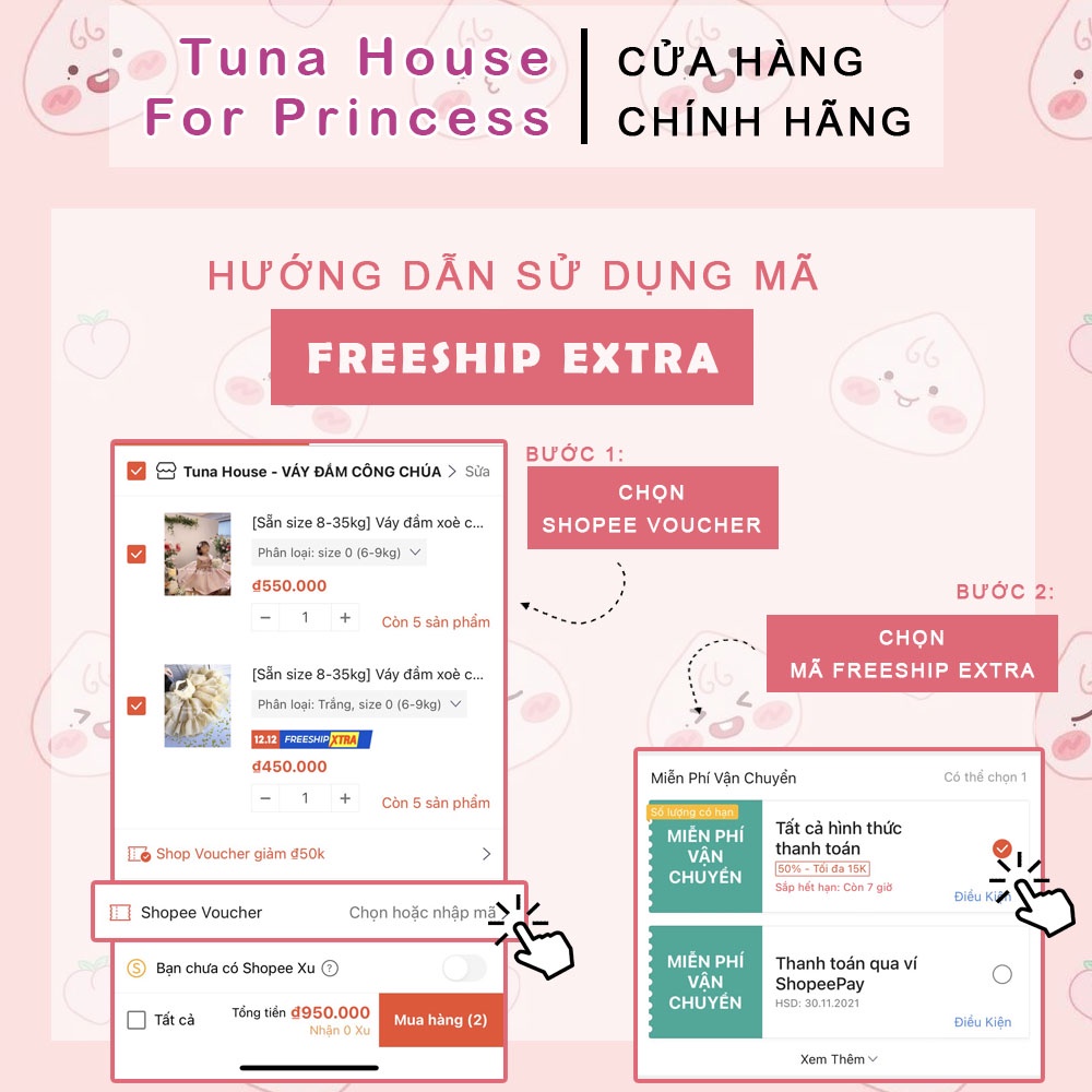 Váy đầm xoè công chúa thiết kế cho bé gái tay ngang trễ vai bồng bềnh - Tuna House For Princess
