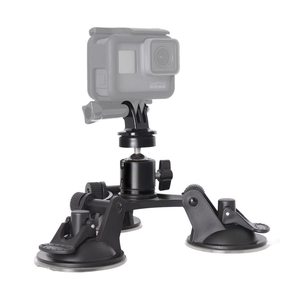 Đế hít kính 3 chân siêu cứng gắn GoPro Hero lên kính xe hơi