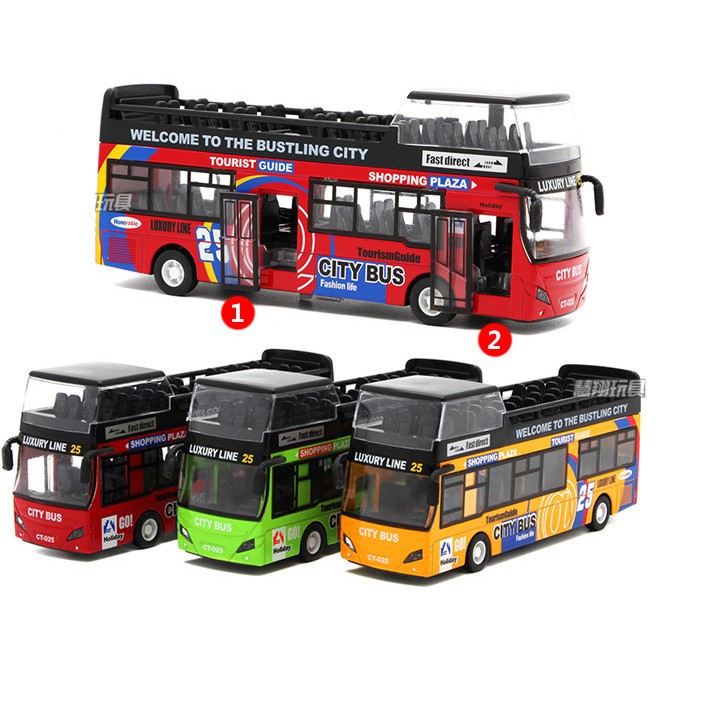 Mô hình ô tô xe buýt 2 tầng bằng sắt đồ chơi trẻ em tỉ lệ 1:32 có âm thanh và đèn khi mở cửa hàng Quảng Châu