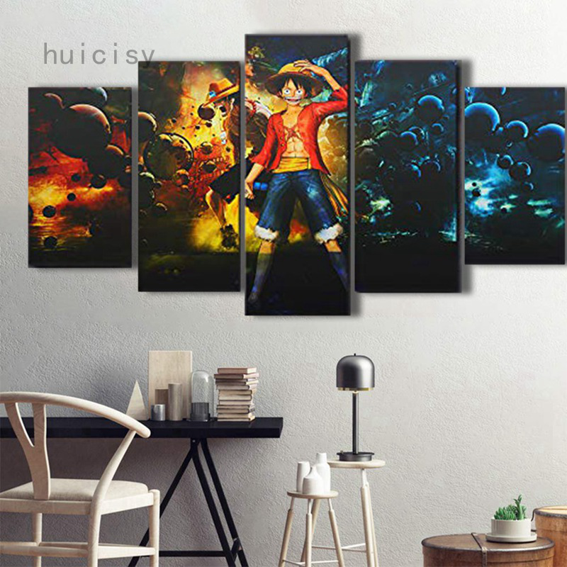Set 5 tranh vải Canvas treo tường trang trí hình nhân vật Ace truyện tranh One Piece