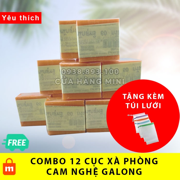 【Cực Rẻ】Lốc 12 Cục Xà Phòng Cam Nghệ Galong Herbal Thailand Lightenning Chuẩn Thái Lan