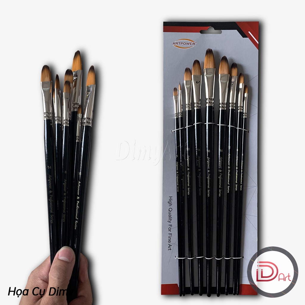 Bộ Cọ Vẽ Màu Acrylic, Sơn Dầu, Gouache MINH ANH 9 Cây Đầu Filbert