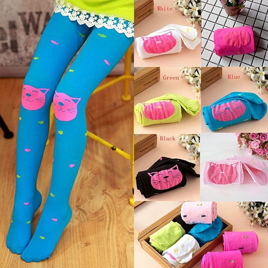 Quần vớ in hình mèo dễ thương cho bé gái