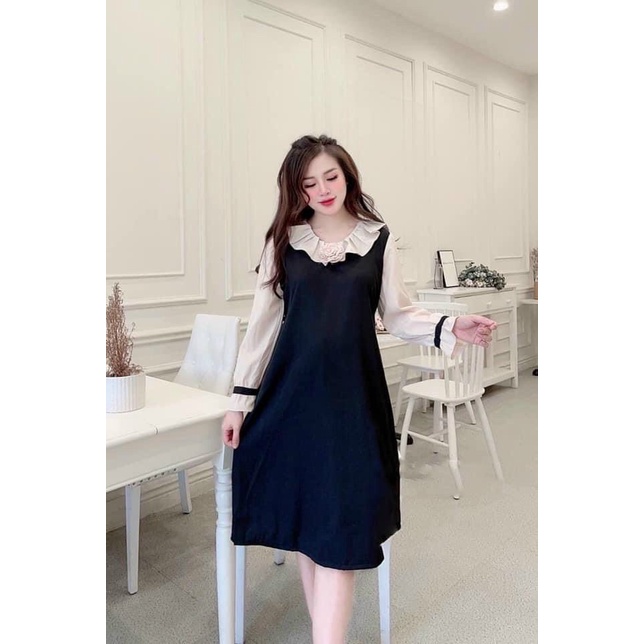 Váy bầu thời trang thiết kế đẹp giá rẻ chất NHUNG TĂM ấm áp CÓ HOA NGỰC XINH phù hợp công sở V46