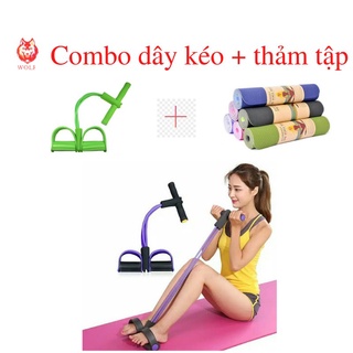Combo Thảm Yoga Gym Cao Cấp Chống Trượt + Dây Kéo Kháng Lực 4 Dây Cao Su + Con Lăn Tập Bụng Eo Hiệu Quả