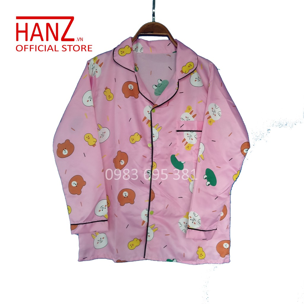 Bộ ngủ pijama lụa kate thái áo dài quần dài bộ mặc nhà Hanz.vn mềm mại dễ thương H 1 Hồng Gấu Vịt