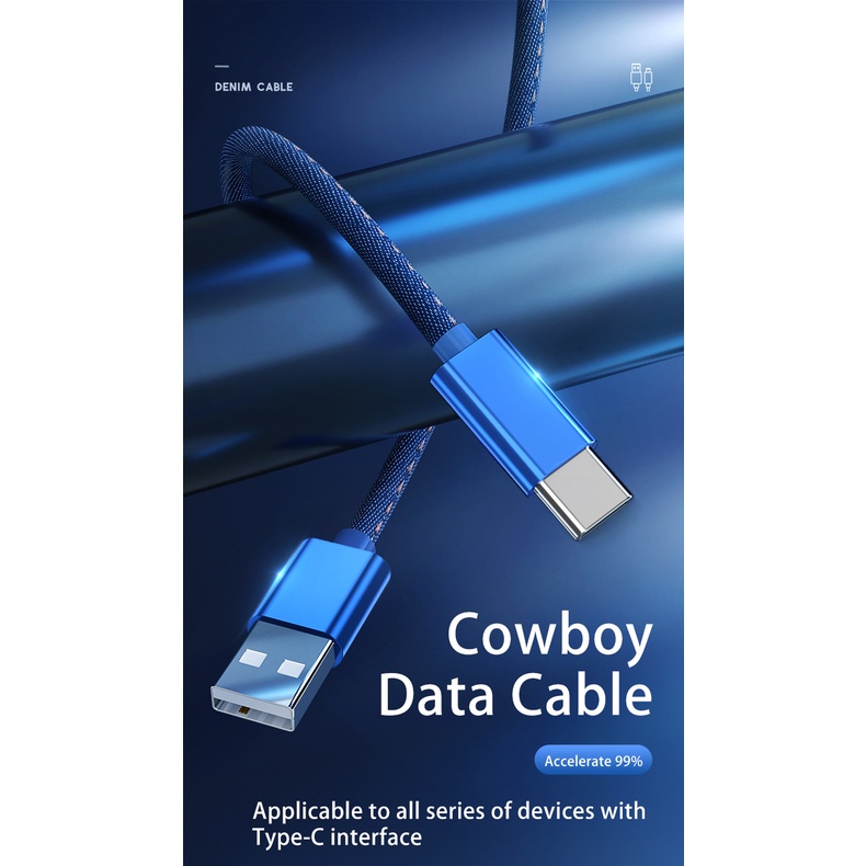 Cáp Sạc Nhanh Type C 66W 5A Bọc Vải Denim Cho Điện Thoại Samsung Huawei Xiaomi Redmi POCO