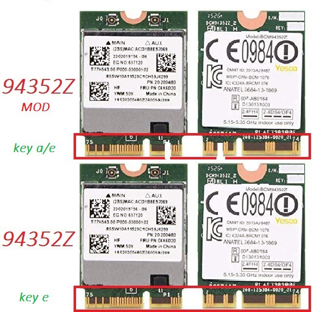 Card wifi cho laptop Broadcom BCM94352Z - DW1560 băng tần kép (Hackintosh M.2/NGFF-2230)