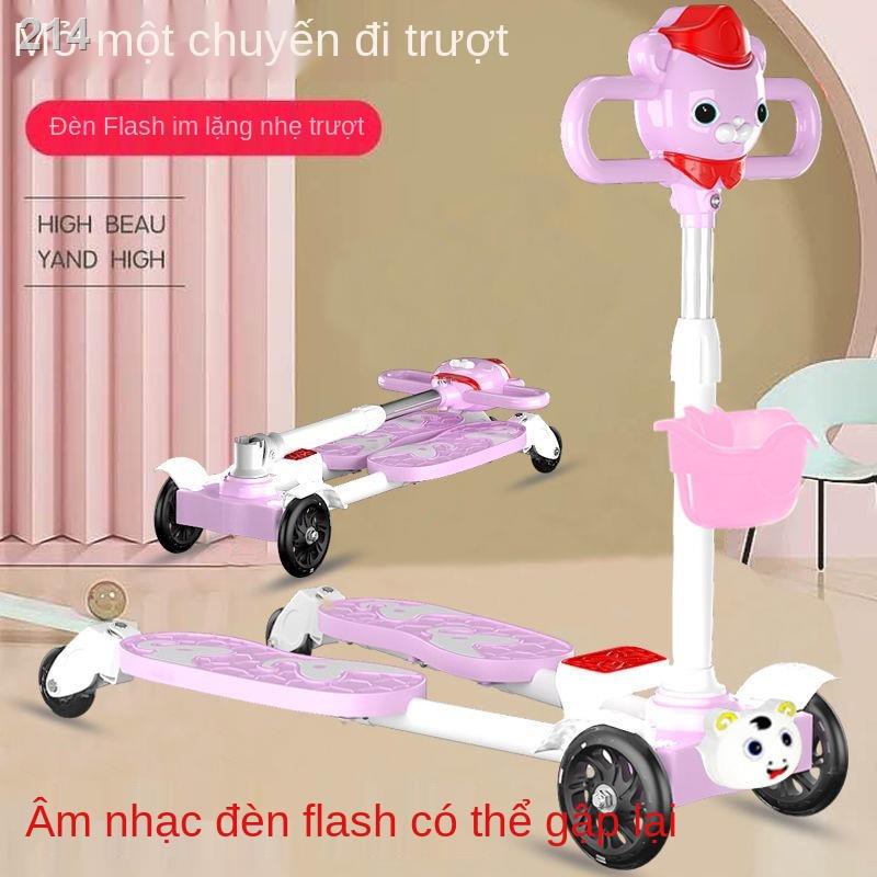 【HOT】Xe tay ga trẻ em 3-13 tuổi đàn ông và phụ nữ kho báu bàn đạp đôi bơi ếch gấp kéo bốn bánh nhấp nháy theo nhạc