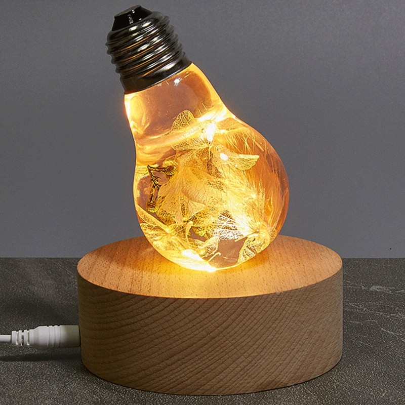 Giá đỡ đèn ngủ hình tròn bằng gỗ có đèn LED