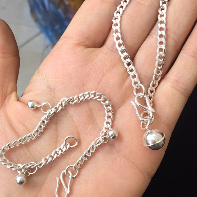 Lắc tay mắt đơn treo chuông bạc ta trẻ em