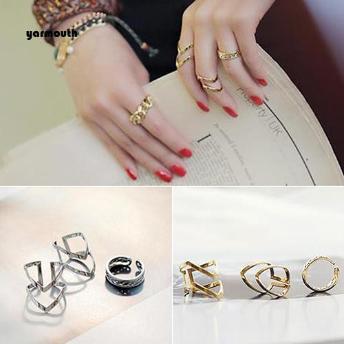 Set 3 Nhẫn Đeo Khớp Ngón Tay Kim Loại Thời Trang Nữ