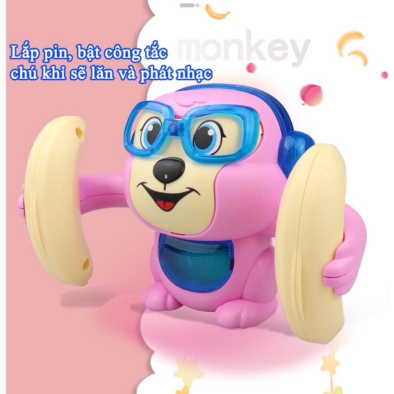 Chú Khỉ nhào lộn giải trí cho trẻ nhỏ, đồ chơi cho bé Khỉ nhào lộn xoay tròn có đèn nhạc vui nhộn