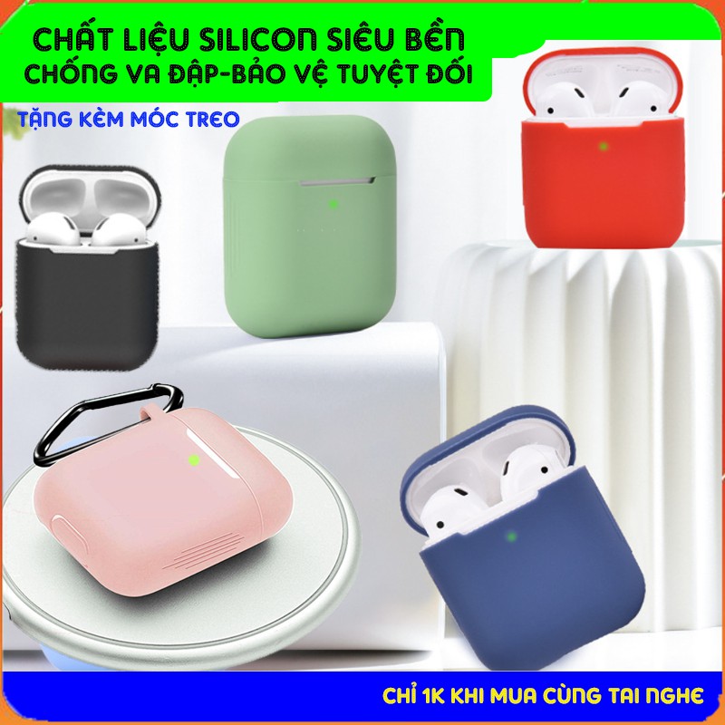 Ốp airpod 2 tặng kèm móc treo có nút chống bụi ,Case airpod 1-2 silicon siêu bền