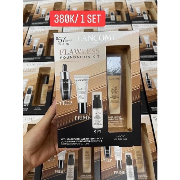 (BILL US) - Set dưỡng da make up LANCOME Flawless Foundation Kit 3 món full box (Ko có foundation đi kèm)