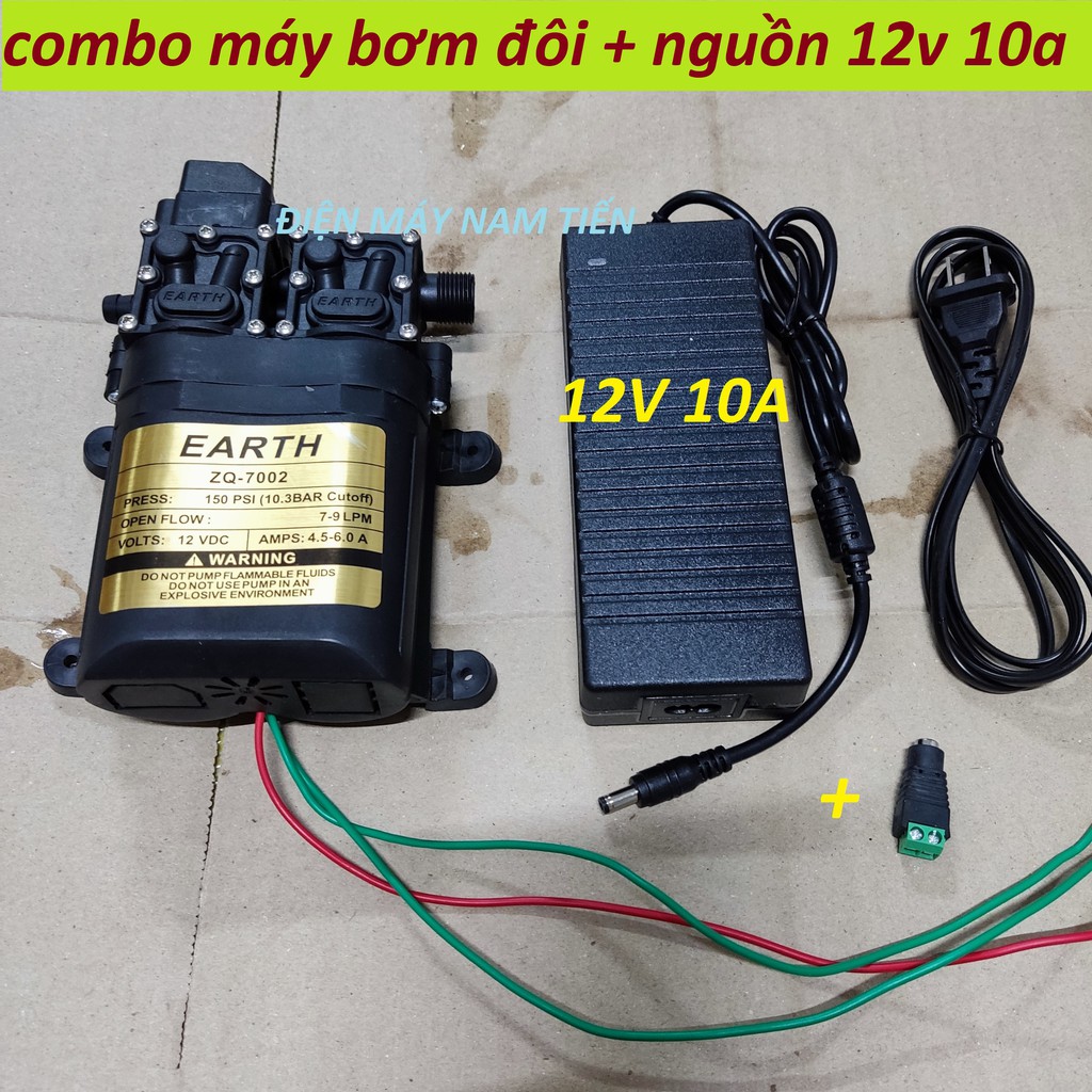 máy bơm nước mini 12v đôi 100w EARTH hàng Taiwan tăng kèm ren 17mm ra 8mm