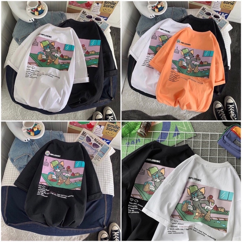 ÁO THUN UNISEX TAY LỠ FORM RỘNG TOM AND JERRY (Kèm ảnh thật)