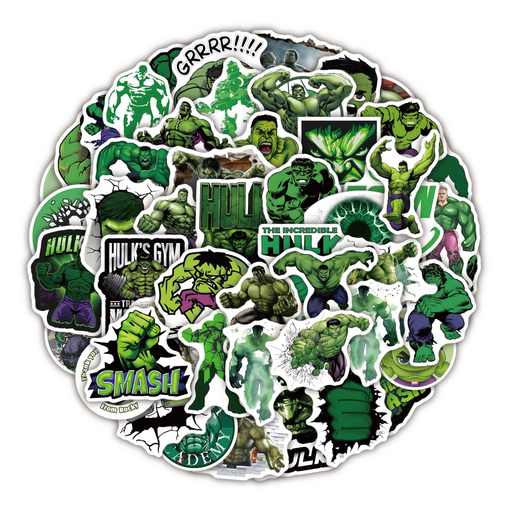 DISNEY Bộ 50/25/10 Miếng Dán Trang Trí Bình Nước/Ván Trượt/Laptop Họa Tiết Avengers Hulk Độc Đáo