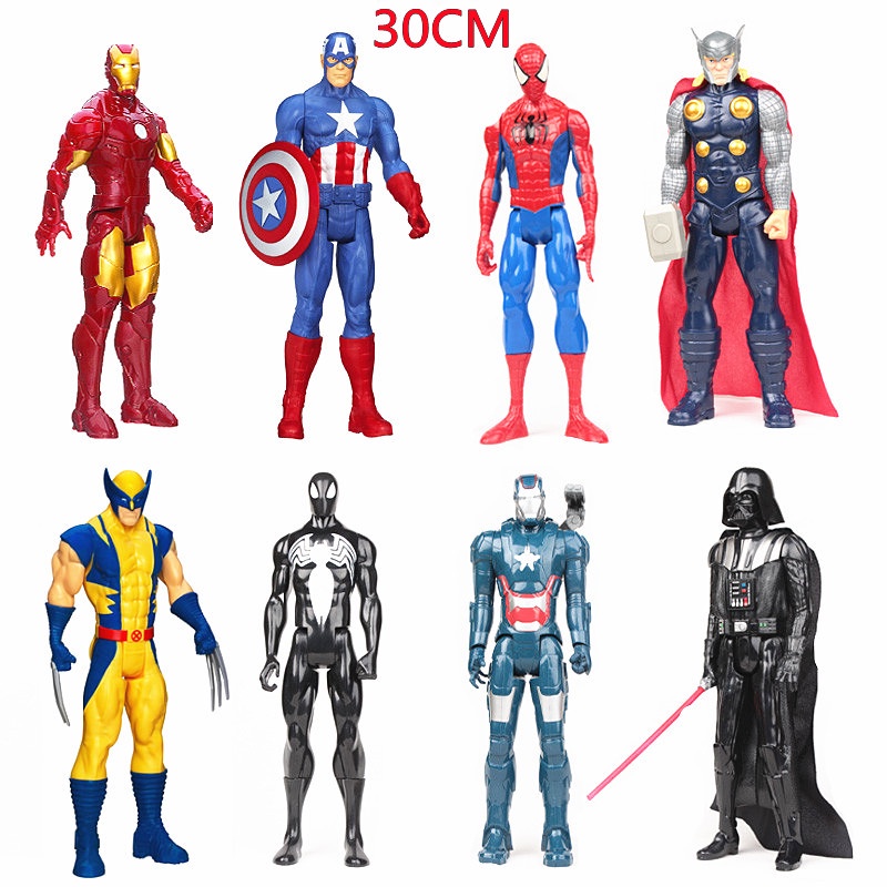 30cm Marvel Comics Avengers Nhân Vật Hành Động Mô Hình Búp Bê Người Nhện Đội Trưởng Mỹ Người Sắt Wolverine Thor Nọc Đen Panther Trẻ Em Đồ Chơi Quà Tặng