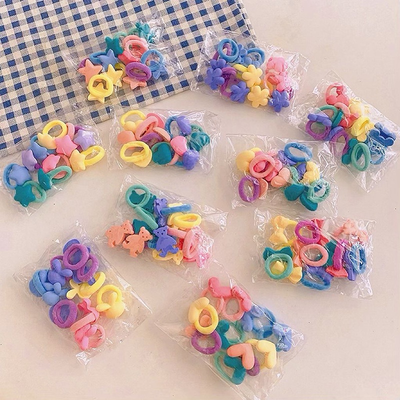 [Set 10] Dây cột tóc/đồ buộc tóc cỡ nhỏ cho bé đính charm gấu trái tim và ngôi sao màu cầu vồng siêu xinh