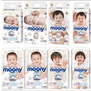 Bỉm Moony Natural dán/quần các size NB63, S58, M46, L36, XL32