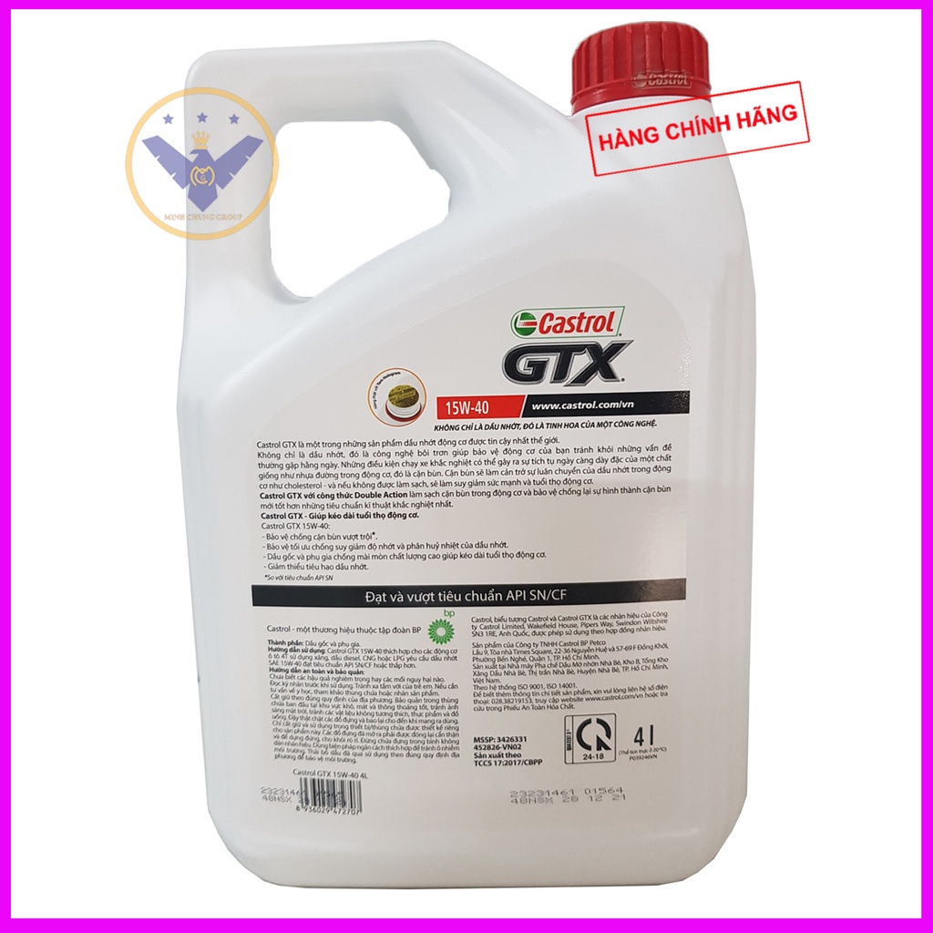 Dầu nhớt ô tô cao cấp Castrol GTX 20w-50, 15w-40 can 4 lít