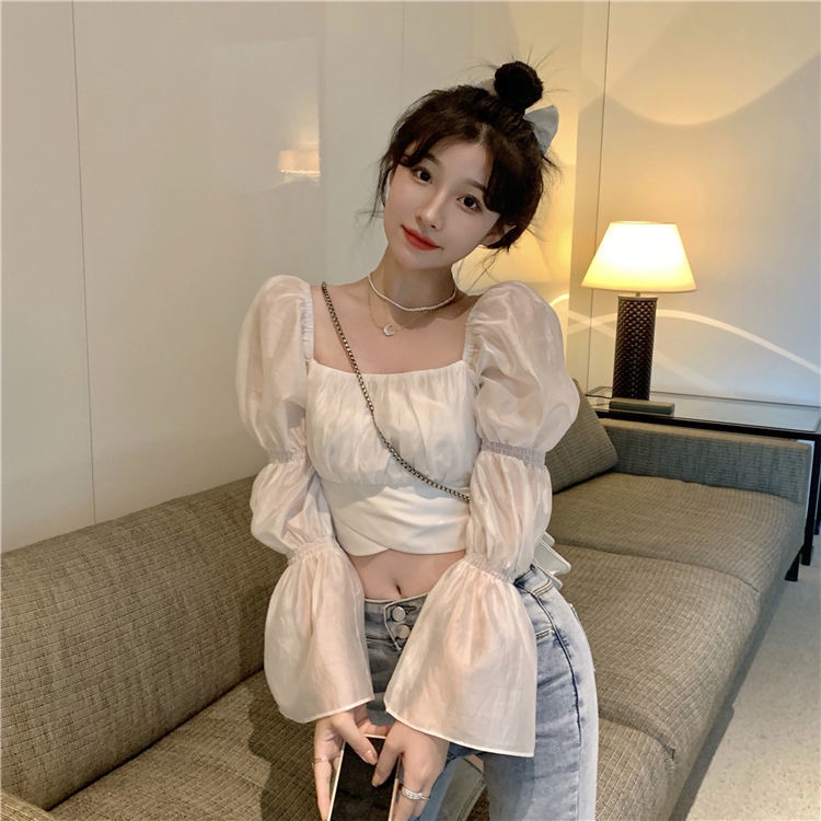 Áo kiểu COZOKC tay dài phối nơ thiết kế quyến rũ hợp thời trang