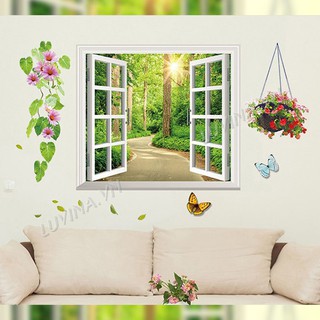 - -Decal trang trí phòng khách, quán cafe-Cửa sổ con đường-