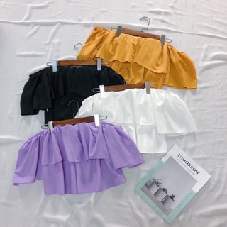 Áo croptop voan trễ vai bèo 2 tầng