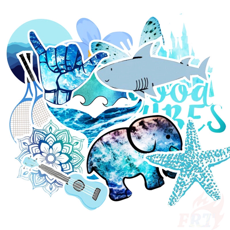 ❉ Ins - Fashion Blue Series B Giấy và decal dán tường ❉ 50Pcs/Set Mixed Luggage Laptop Skateboard Doodle Stickers