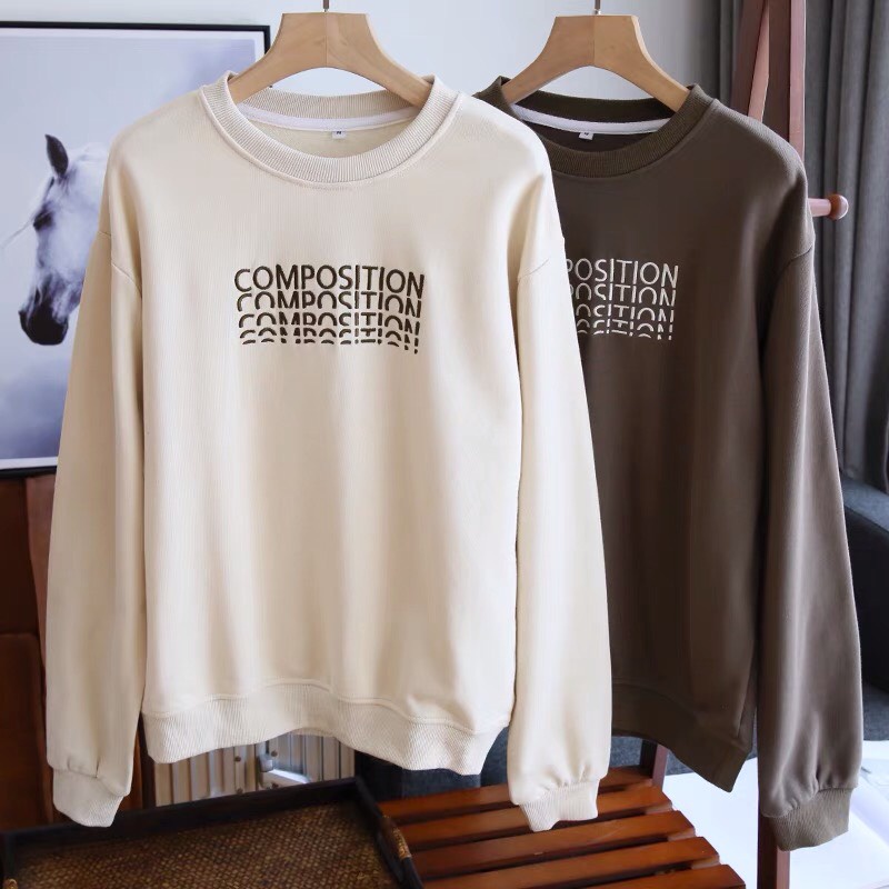 Áo Sweater Nỉ Unisex Thêu Chữ Áo Thun Nữ Thu Đông Dài Tay Dáng Rộng Chất Nỉ Tàu Dày Dặn Thời Trang Hàn Quốc