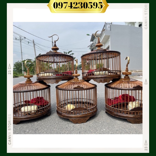 Lồng Chim Cu Gáy Gỗ Hương, Gỗ Mun Đuôi Công, Gỗ Đỏ Nan Tre Gìa Đã Phun PU Cực Kỳ Đẹp