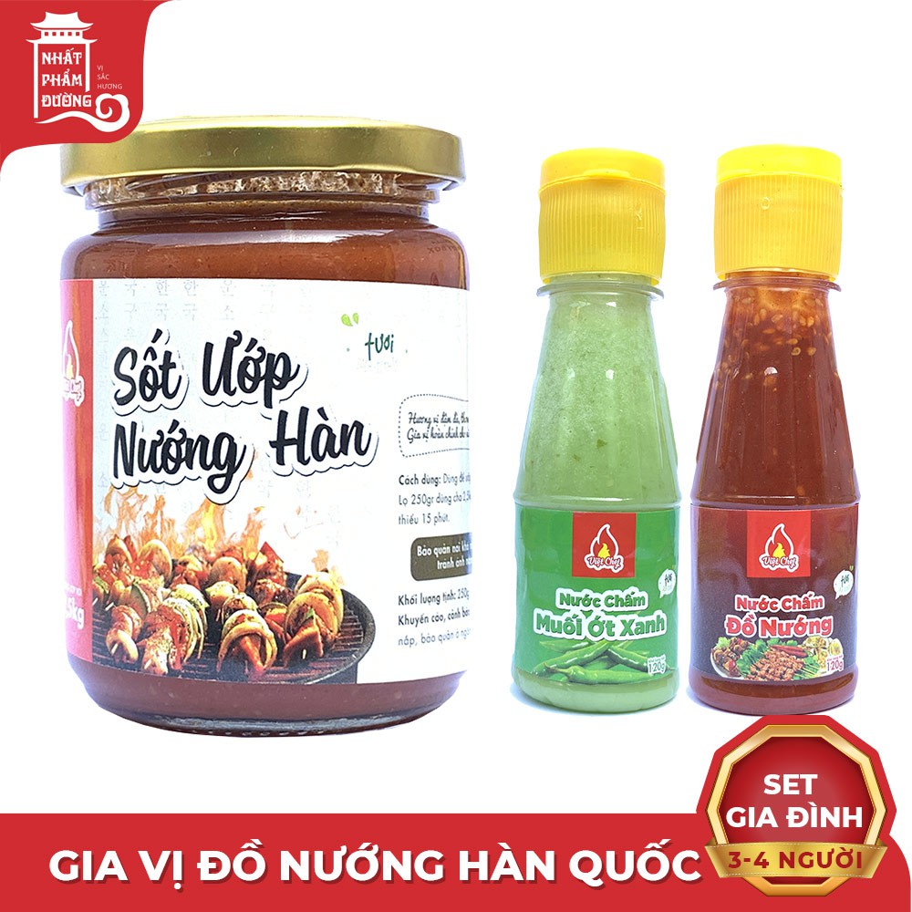 Combo sốt ướp thịt nướng hàn quốc 250g + nước tương chấm thịt nướng, nước chấm hải sản muối ớt xanh