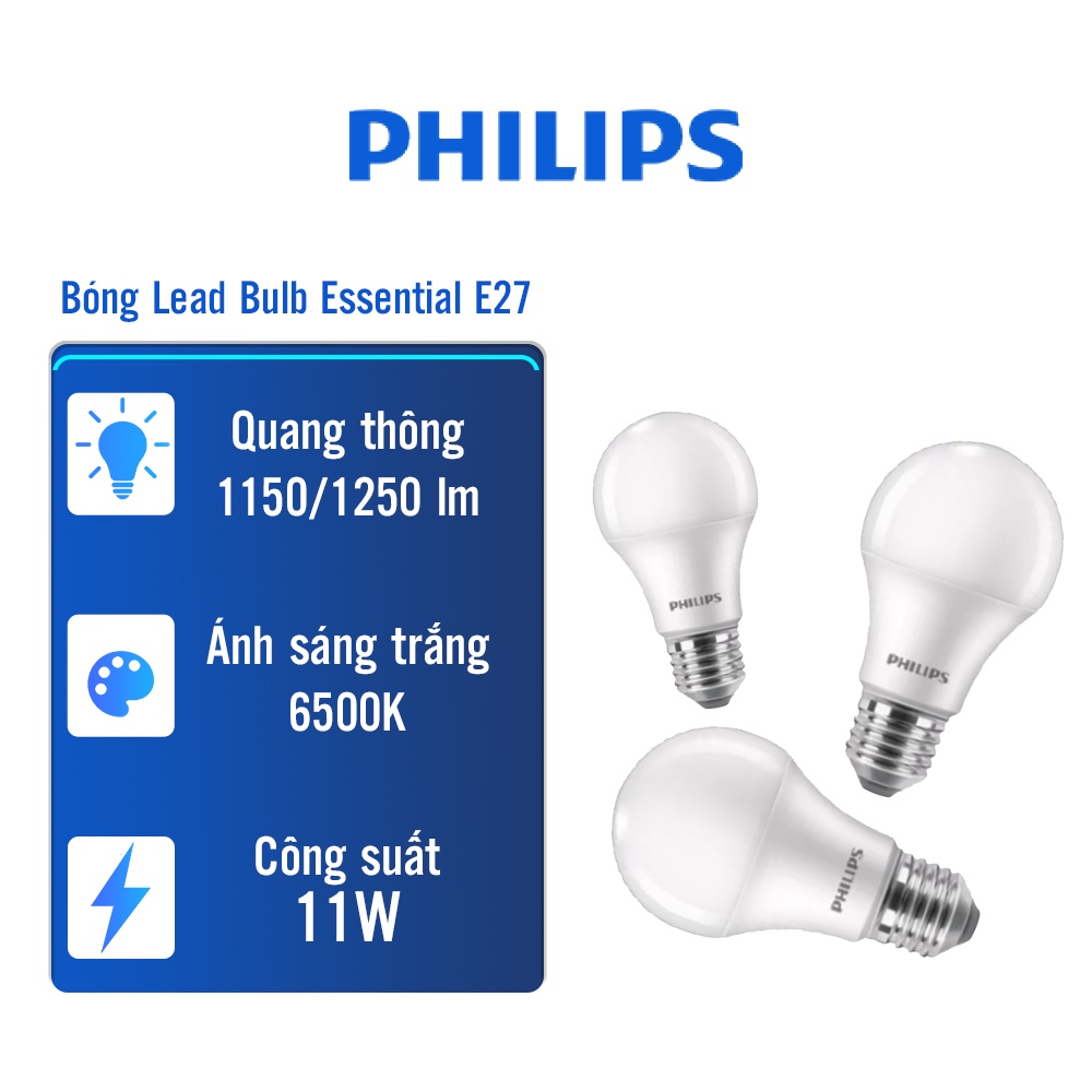 Bộ 03 bóng Philips LED bulb Essential E27 11W ánh sáng trắng 6500K