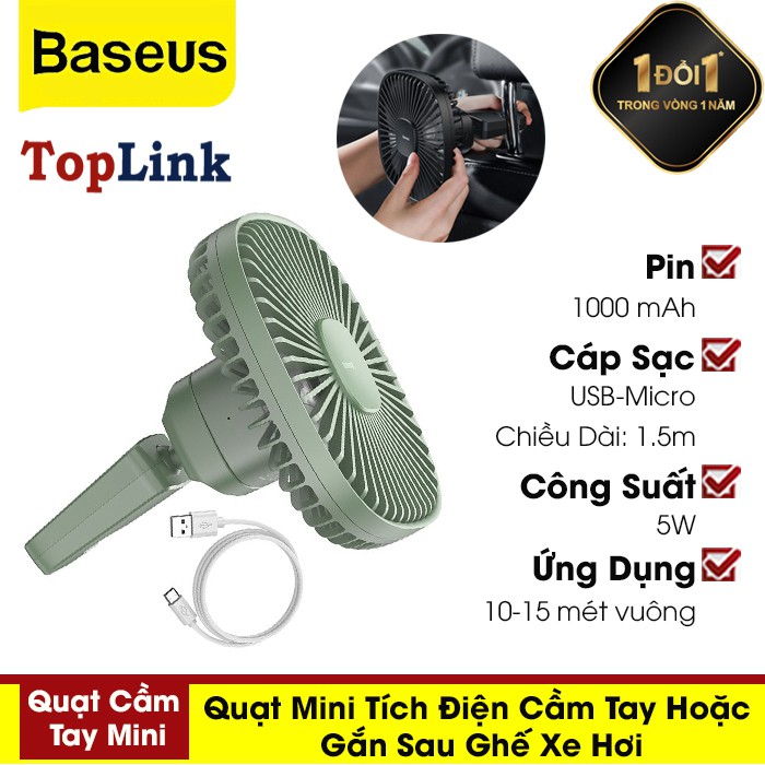 Quạt Mini Tích Điện Cầm Tay Hoặc Gắn Ghế Sau Ô Tô Baseus Natural Wind Magnetic Rear Seat Fan Dung Lượng 1000mah