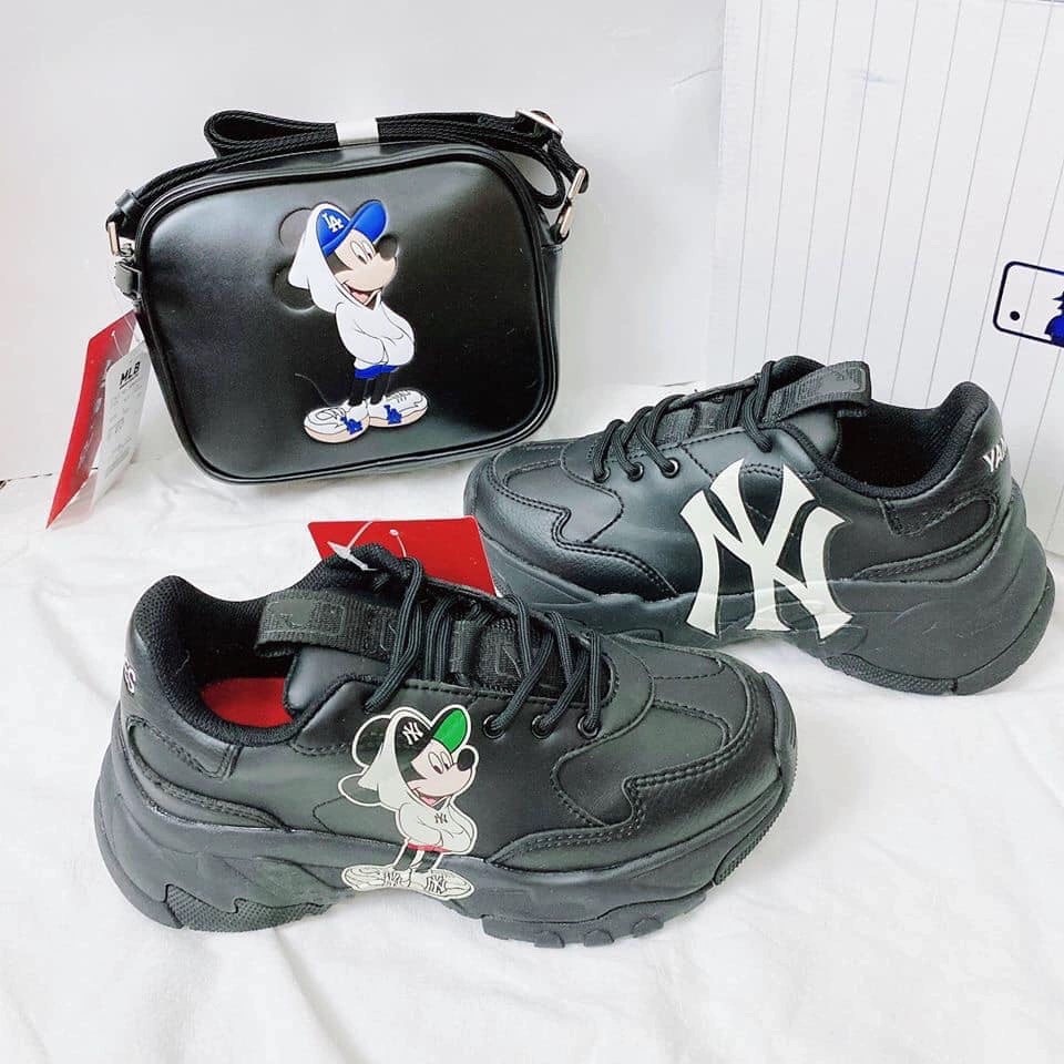 [FreeShip + Xả lỗ Hàng Xịn Sò] Giày Sneaker Mlb mickey trắng đen Hàng 1:1, Giày Mlb đen mickey Ny trắng