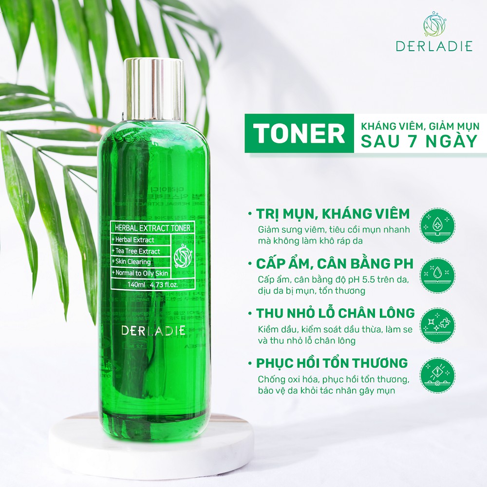 Nước hoa hồng giảm mụn tràm trà Derladie Herbal Extract Toner