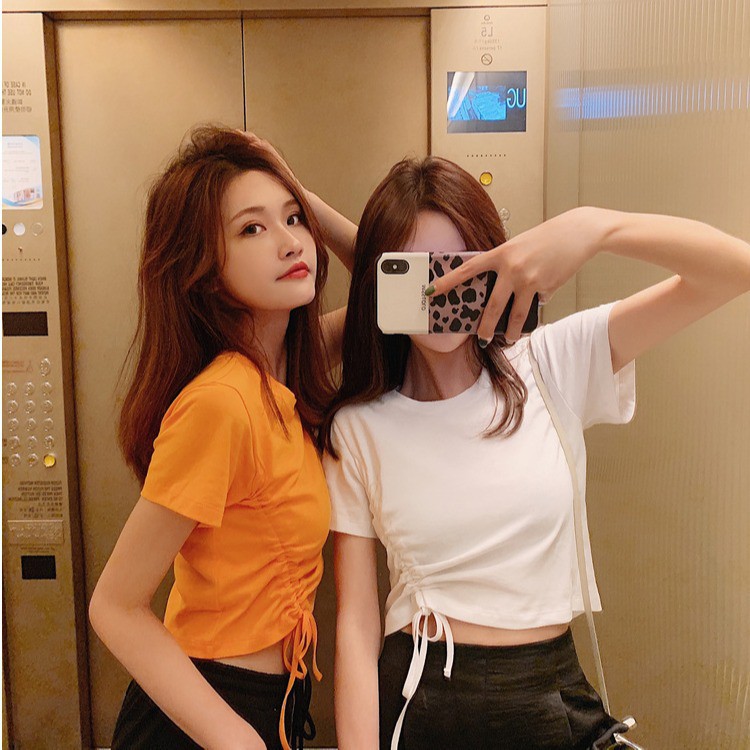 Áo Thun Nữ Rút Eo  Giảm 5k nhập mã [ CROPTOP ] Áo croptop nữ rút eo ngắn tay Hàn Quốc C08 - MaoMao