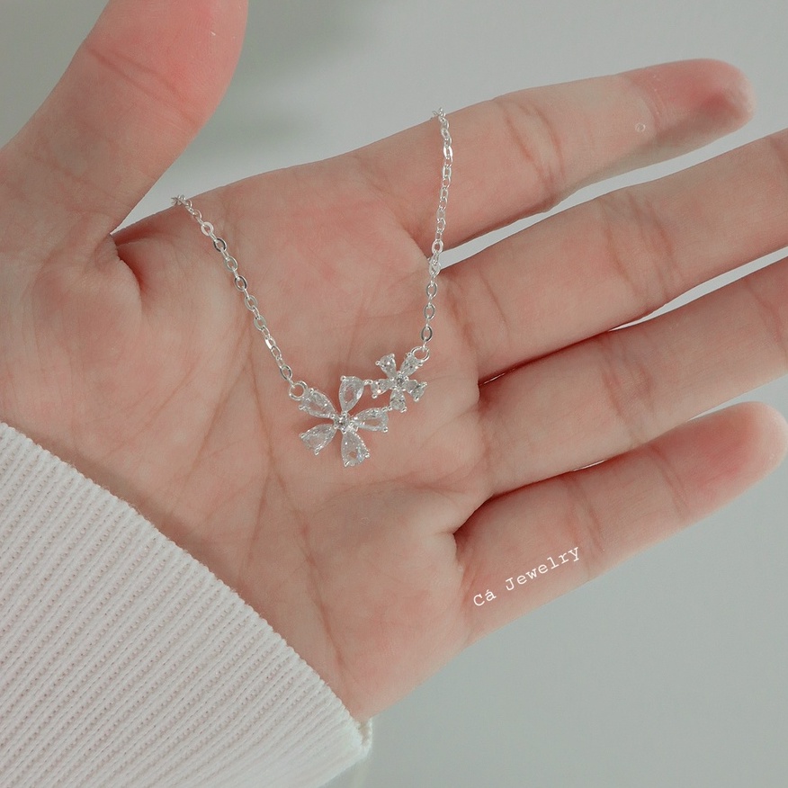 Dây chuyền nữ vòng cổ nữ bạc s925 2 bông hoa lưu ly to nhỏ đính đá Cá jewelry DC157