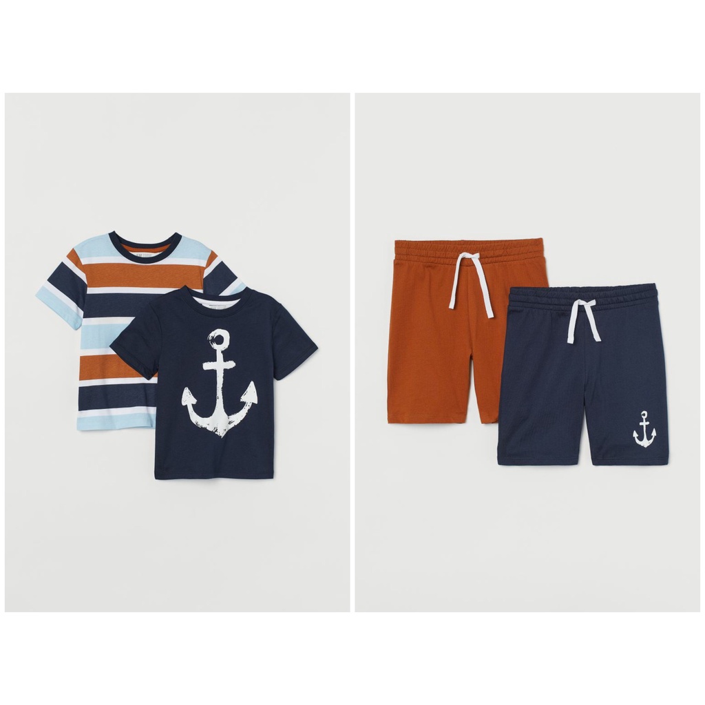 Set 2 áo phông / 2 quần anchor kẻ vàng HM H&amp;M_hàng chính hãng authentic