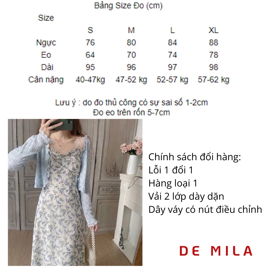 Váy Hoa Nhí Đầm 2 Dây Hoa Nhí Bèo Nhún Ngực Áo Khoác Cardigan Phong Cách Hàn Quốc Nhẹ Nhàng - De Mila HN57 | BigBuy360 - bigbuy360.vn