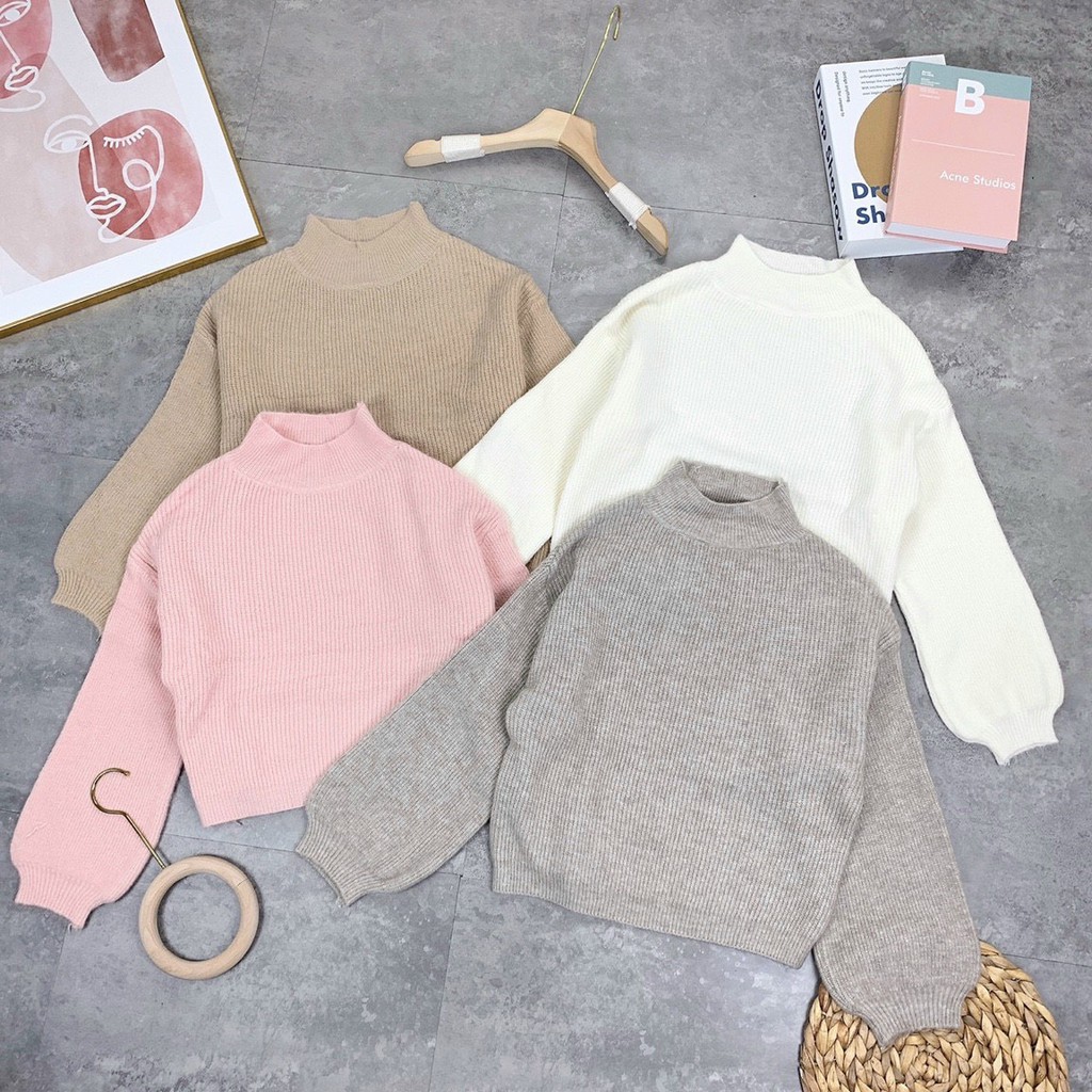 Áo Len Nữ Tay Bo Phồng Cổ 3 Phân Siêu Xinh M048