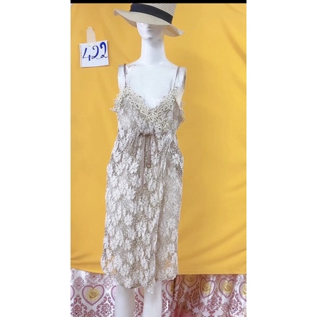 Đầm dây ren xuyên thấu màu nâu kem.S422