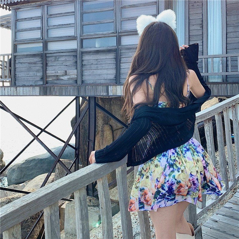 Đầm nữ đầm dáng xòe, đầm hoa hai dây sexy