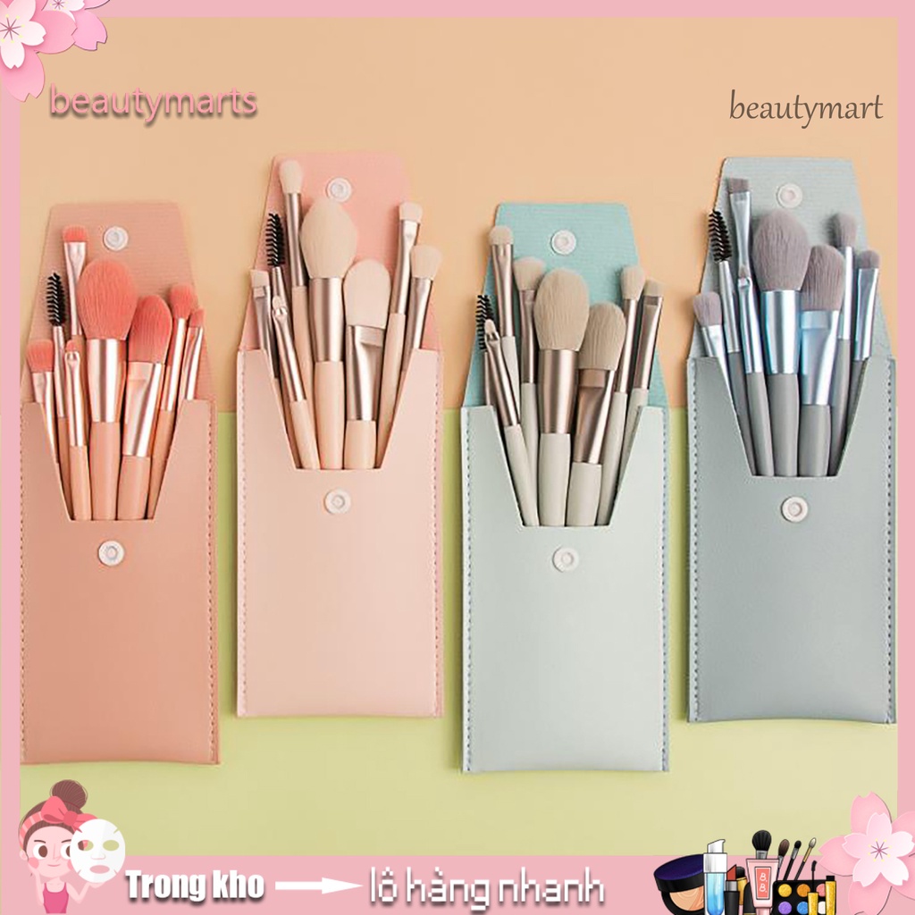 [Hàng mới về] Set 8 Cọ Trang Điểm Cán Gỗ Lông Mềm Tiện Lợi