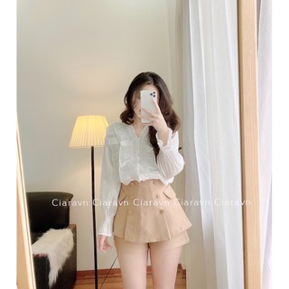Áo organza bèo, cv nâu